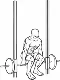 Hack squat sur cadre-guide, position basse.