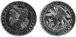 Une pièce à motif représentant une femme tournée vers la gauche à l'avers et un aigle au revers.