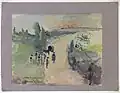 Halte sur une route, Gilbert de Guingand, aquarelle, La Contemporaine