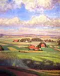 Village sous ciel d'été (huile sur contreplaqué, 1920)