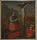 Exvoto présentant le mercenaire fribourgeois Hans Lenzburger après la Bataille de la Montagne-Blanche en 1620