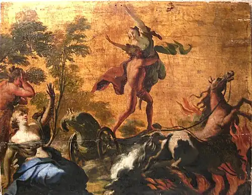 Enlèvement de Perséphone, peinture à l’huile sur fond de dorure sur bois, XVIIIe&nbsp;siècle.