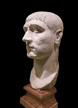 Portrait de l'empereur Maxence. Marbre colossal, H. 61 cm. 306-312 EC. Skulpturensammlung, Dresde.
