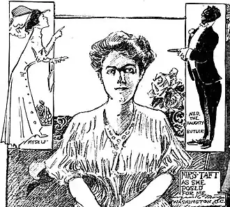 Avec Helen Herron Taft et "Ned, le majordome hautain", 25 juin 1908.