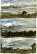 Hemstead parc, trois études avec des arbres et des nuages de tempête, 1856