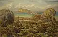 Henri Rivière : Tréboul, plage des Sables Blancs et île Coulinec (aquarelle sur papier, 1903).