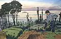 Le fossoyeur cimetière marin de Tréboul, Douarnenez (bois gravé, 1914).
