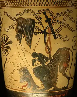 Lécythe figurant Hercule et le lion de Némée, env. 500 av. J.-C., Louvre.