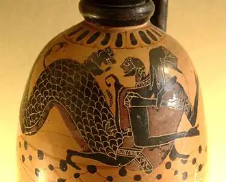 Héraclès et Nérée, lécythe à figures noires, v. 590–580 av. J.-C., musée du Louvre (CA 823).