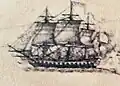 L'Hermione à la bataille du Cap-Breton.