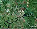 Carte des cours d'eau autour d'Heuilley-sur-Saône1 - La Saône et l'île de Fley 2 - Le canal latéral à la Saône 3 - À gauche, le Canal de la Marne à la Saône orienté Nord-Sud 4 - Au sud de la Saône, l'Ognon 5 - En haut, la Vingeanne vers Talmay, qui coupe le chemin rectiligne du baron Thénard avant de se jeter en Saône (confluent non visible).