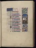 Février : Béchage de la terre (enluminure marginale, fol.2r).