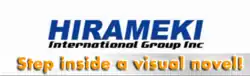De haut en bas : le logo de Hirameki puis le logo du slogan d'Hirameki : « Step inside a visual novel! ».