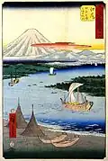Cinquante-trois Stations du Tōkaidō, édition de Tate-e : Le Relai d'Ejiri (19e&nbsp;étape).