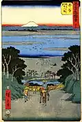 Cinquante-trois Stations du Tōkaidō, édition de Tate-e : Le Relai de Kanaya (25e&nbsp;étape).