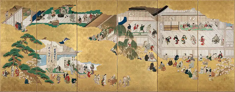 Le Théâtre de kabuki Nakamura, 1684-1694Nikuhitsuga (peinture ukiyo-e) sur paravent (byōbu)Musée des beaux-arts de Boston