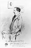 Caricature d'un homme assis sur une chaise, vu de profil.