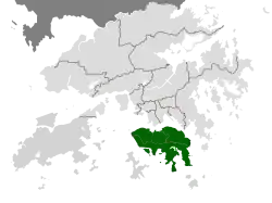 En vert, l'île de Hong Kong, le cœur historique de la colonie anglaise resté le centre économique et politique