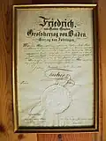 1881, certificat d'honoraires pour la statue du grand-duc Frédéric de Bade à Adolf Heer