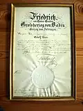 1890, certificat d'honoraires pour la statue du grand-duc Frédéric de Bade à Adolf Heer