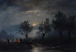 Netvissen, maanlicht, 1856, Bowes Museum