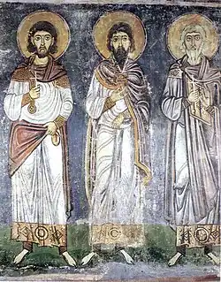 Trois des cinq martyrs : les saints Eugène, Eustrate et Auxence.