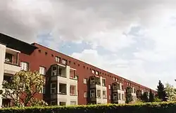 Façades rouges des bâtiments du Hufeisensiedlung, Berlin (1925-1927)