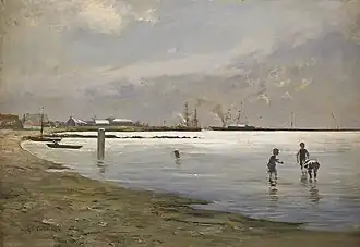 Garçons jouant dans l'eau, le port de Trelleborg, localisation inconnue.