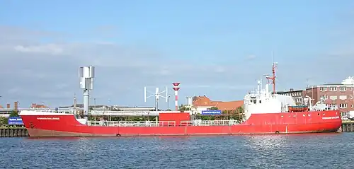 Hydrogen Challenger ; navire alimenté par de l'hydrogène et le vent, ici dans le port de Bremerhaven (Allemagne), en 2006.