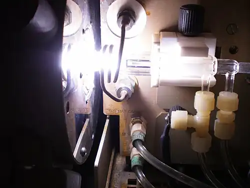 Photo d'une torche à plasma, montrant les trois tubes imbriqués