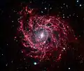 IC 342 imagée dans le domaine des infrarouges par le télescope spatial Spitzer.