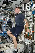 Le danois fait ici du vélo dans le laboratoire Destiny de l'ISS.