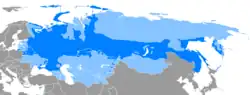Aire de diffusion du russe.