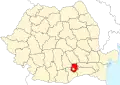 Map of Romania highlighting Ilfov County