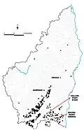 Carte des dolmens recensés et inventoriés commune par commune dans le département de l'Ardèche (2014).