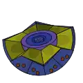 La coupe du cœur de la bombe permet de voir la structure géométrique des couches explosives. Elles devaient être usinées de façon très précise pour concentrer de manière optimale l'onde de détonation vers le centre.