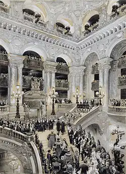 L'Inauguration du nouvel Opéra : arrivée du cortège du lord-maire, aquarelle, 66,5&nbsp;×&nbsp;50,7&nbsp;cm, château de Versailles.