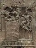 2A: Sibi Jataka, Viswakarma revient au ciel après avoir été témoin des actes du roi Sibi, affirmant que le roi Sibi deviendra bientôt un bouddha.