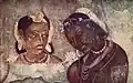 Princesse à laquelle une servante offre des fleurs de lotus. Caverne 1. Ajanta, fin du Ve&nbsp;siècle. (Copie d'après original ?)