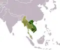 Les cinq pays de la péninsule indochinoise : en vert foncé, les trois qui ont jadis formé l'Indochine française.