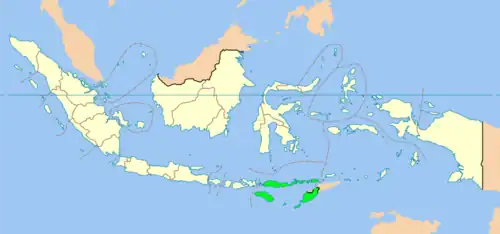 Localisation de la province indonésienne des Petites îles de la Sonde orientales en Océanie. Ici représentées en couleur verte.