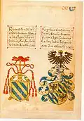 Les armoiries du Cardinal Gasparro Contarini (gauche) dans le Codex Ingeram.