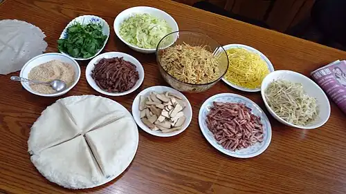 Ingrédients d'un popiah.