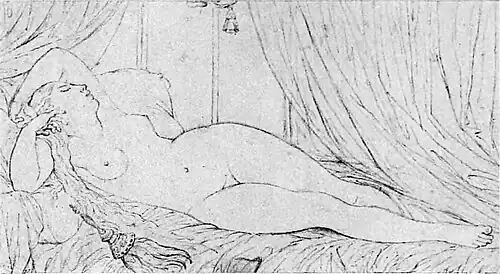 Ingres, Femme nue couchée non daté Louvre fonds des dessins et miniatures (RF 1095).