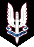 Insigne de béret du 1er RPIMa « Qui ose gagne », depuis le 11 avril 2017.
