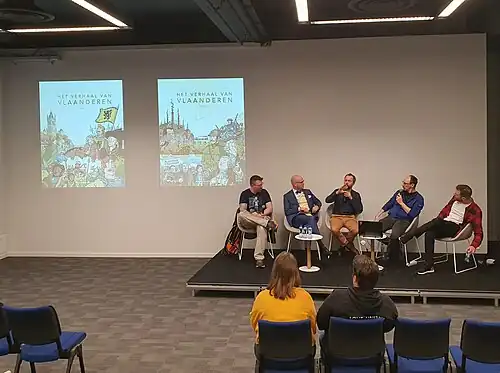 Interview avec Shirow Di Rosso (gauche), Harry De Paepe, Frodo De Decker (centre) en 2023.