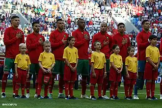 Harit (premier à gauche) lors de l'hymne national du Maroc en Coupe du monde 2018.
