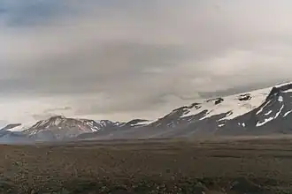 Vue sur les contreforts du Langjökull depuis la Kaldidalsvegur.