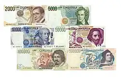 Dernière série de billets de la lire italienne.