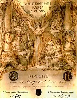 Diplôme JO 1924 Paris décerné à Ernest Frayssinet - Médaille d'Argent.